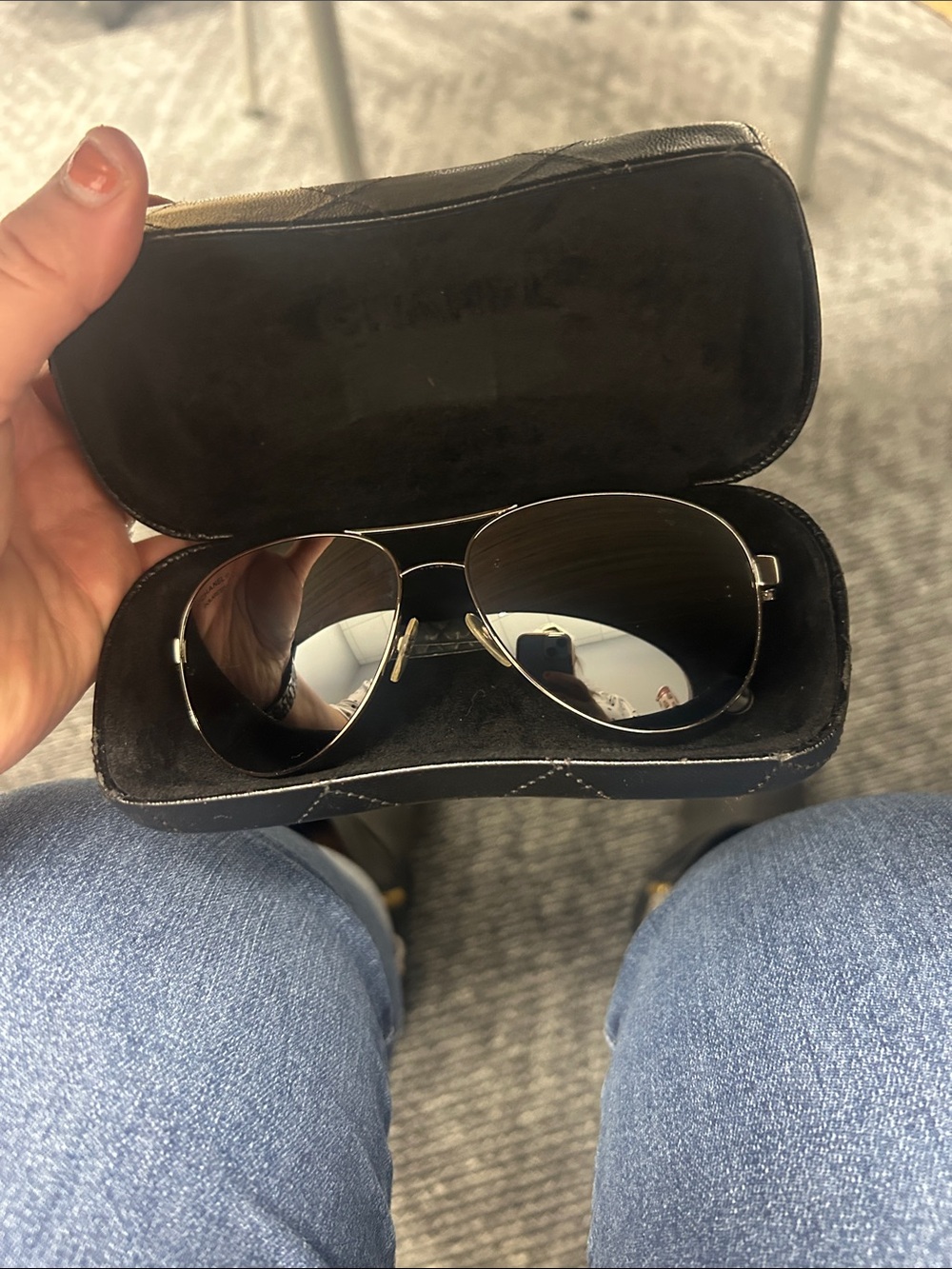 Chanel white aviators Sunglasses with Silver Frame